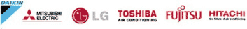 Logos of: DAIKIN, MITSUBISHI 
         ELECTRIC, LG, TOSHIBA AIR CONDITIONING, FUJITSU, HITACHI the future of 
         air conditioning